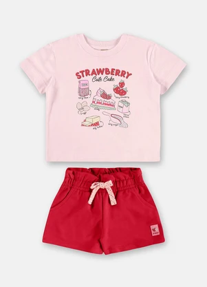 Up Baby - Conjunto Blusa Estampada Short Rosa - UP BABY