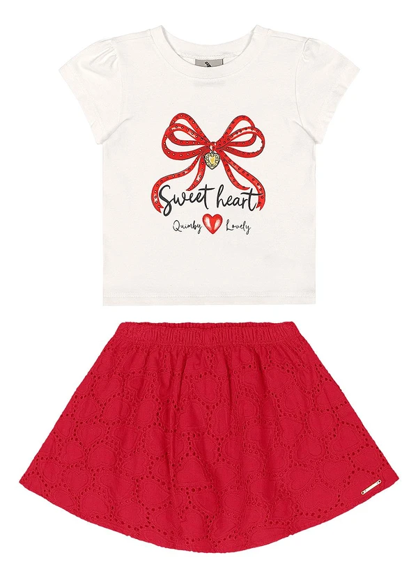Quimby - Conjunto Blusa Estampado Saia Laise Quimby Branco 2