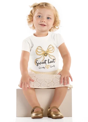 Conjunto Blusa Estampado Saia Laise Quimby Branco - QUIMBY