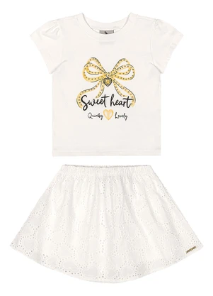 Quimby - Conjunto Blusa Estampado Saia Laise Branco - QUIMBY