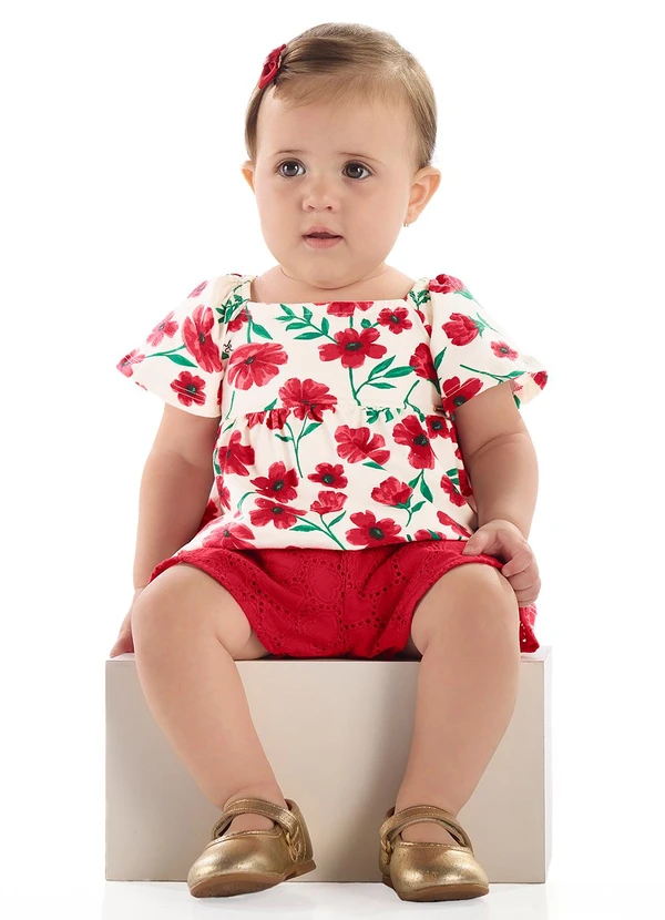 Quimby - Conjunto Blusa Estampado Short Quimby Branco