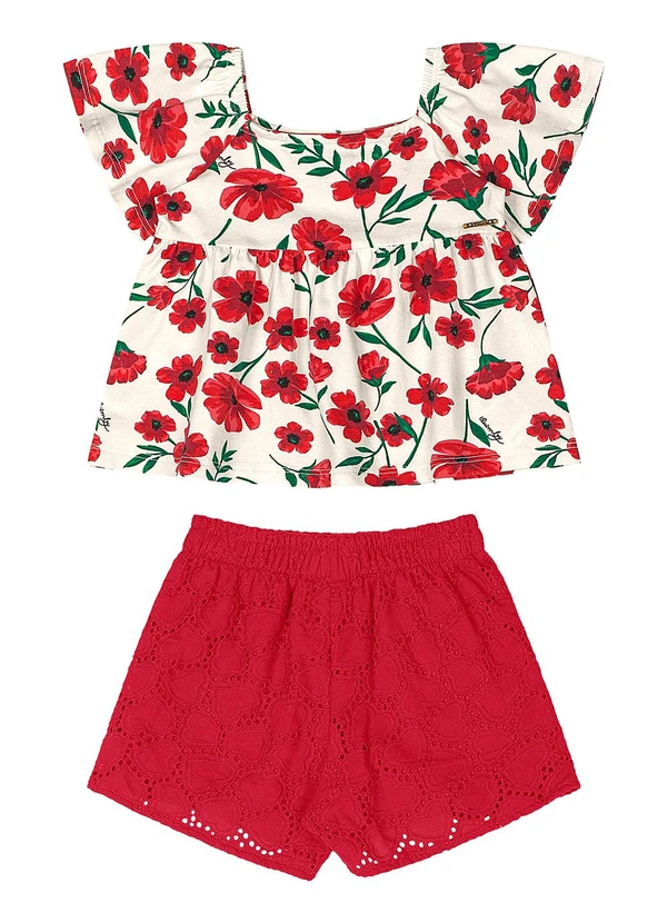 Quimby - Conjunto Blusa Estampado Short Quimby Branco 2