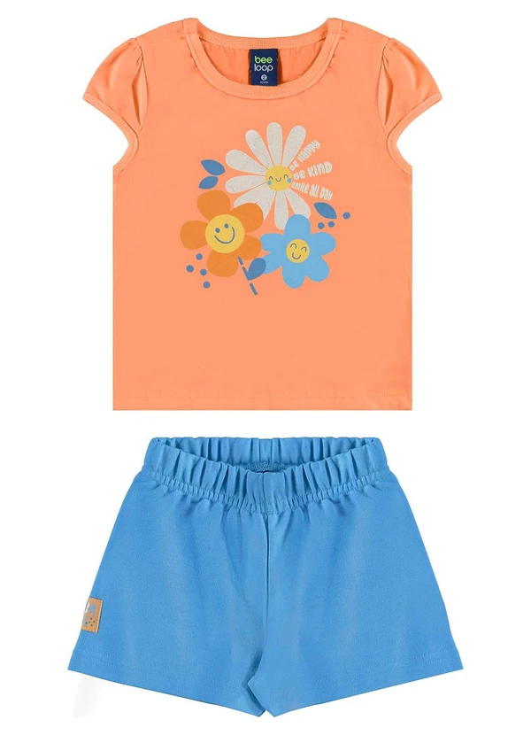 Bee Loop - Conjunto Blusa Flor e Short Laranja 2