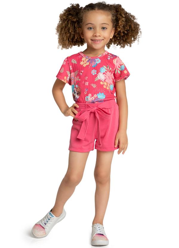 Marlan - Conjunto Blusa Floral Dog e Short Saia Rosa