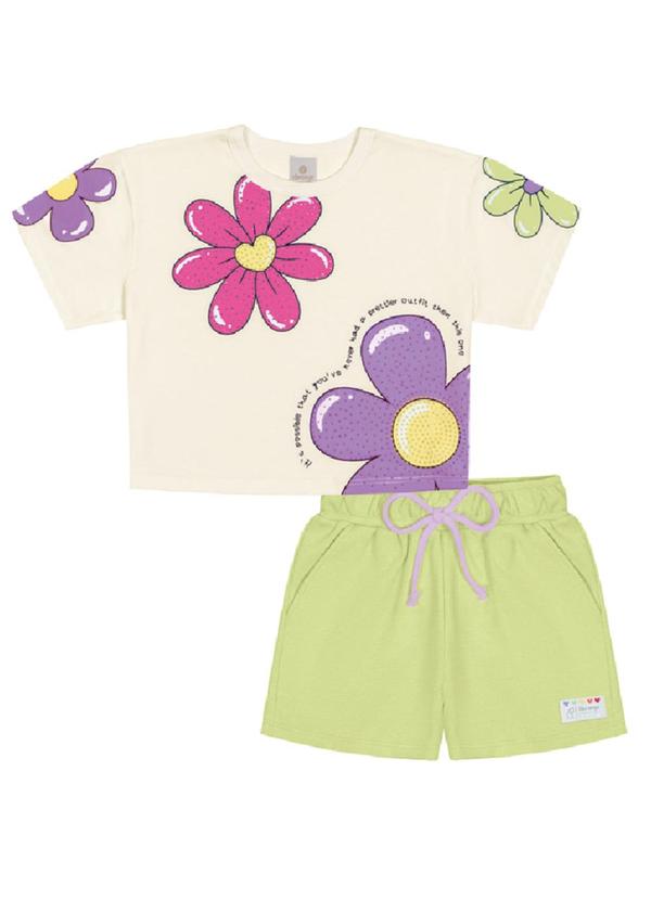 Abrange - Conjunto Blusa Floral e Short Verde