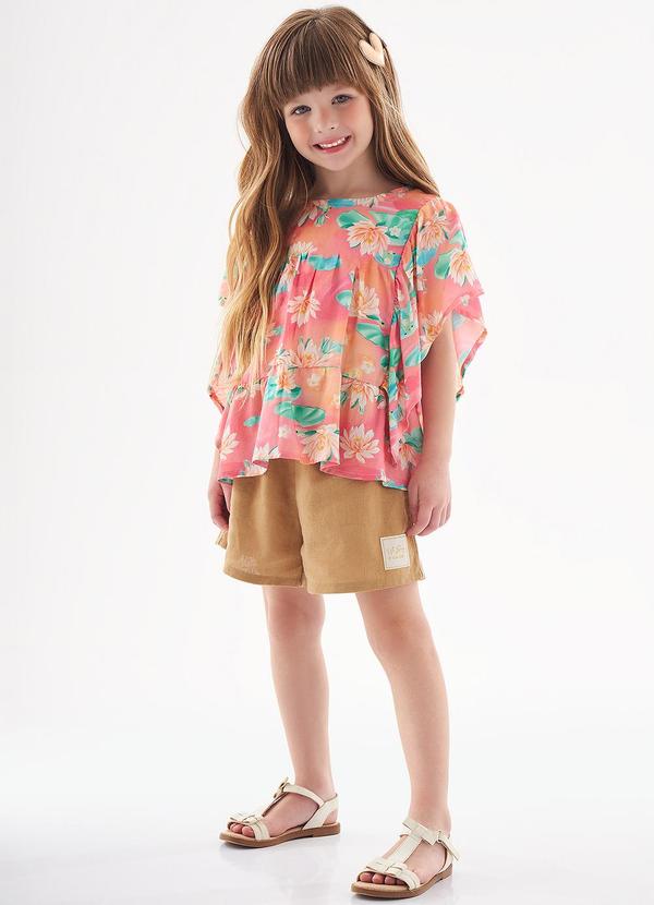 Up Baby - Conjunto Blusa Floral e Short Rosa Pink