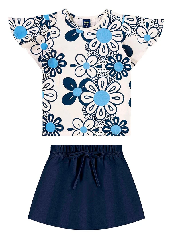 Bee Loop - Conjunto Blusa Floral e Short-Saia Azul 3