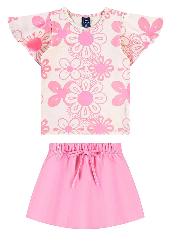 Bee Loop - Conjunto Blusa Floral e Short-Saia Rosa