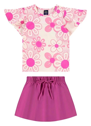 Bee Loop - Conjunto Blusa Floral e Short-Saia Roxo - BEE LOOP