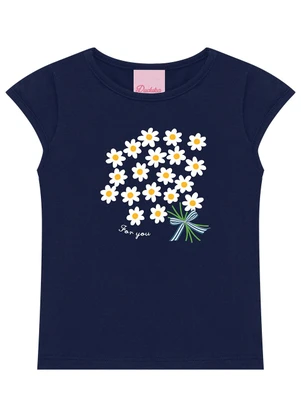 Duduka - Conjunto Blusa Flores e Short com Cinto Azul  - DUDUKA