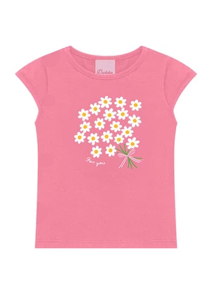 Duduka - Conjunto Blusa Flores e Short com Cinto Rosa - DUDUKA