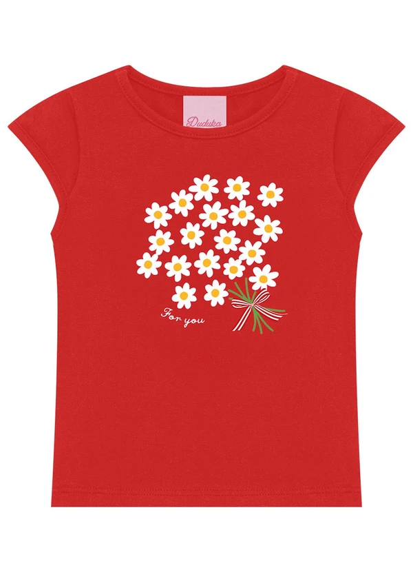 Duduka - Conjunto Blusa Flores e Short Rotativo Vermelho