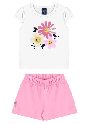 Bee Loop - Conjunto Blusa Florezinhas e Short Branco - BEE LOOP