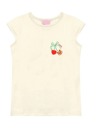 Duduka - Conjunto Blusa Friends e Short Saia Cereja Bege - DUDUKA