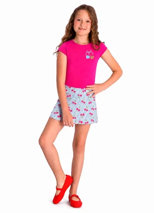 Duduka - Conjunto Blusa Friends e Short Saia Cereja Rosa - DUDUKA