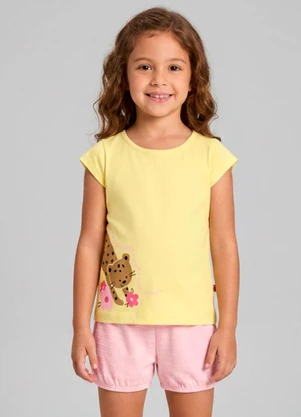 Duduka - Conjunto Blusa Gatinho e Shorts Liso Amarelo - DUDUKA