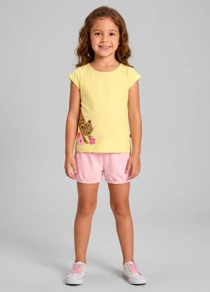 Duduka - Conjunto Blusa Gatinho e Shorts Liso Amarelo - DUDUKA