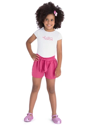Duduka - Conjunto Blusa Hello e Short com Laço Branco - DUDUKA