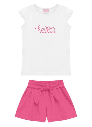 Duduka - Conjunto Blusa Hello e Short com Laço Branco - DUDUKA