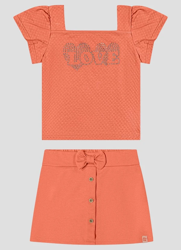 Kely Kety - Conjunto Blusa Hive e Shorts-Saia Laranja