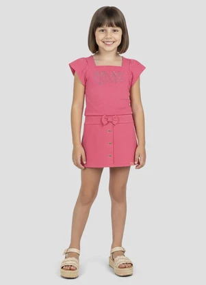 Kely Kety - Conjunto Blusa Hive e Shorts-Saia Moletinho Rosa - KELY KETY