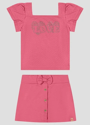 Kely Kety - Conjunto Blusa Hive e Shorts-Saia Moletinho Rosa - KELY KETY