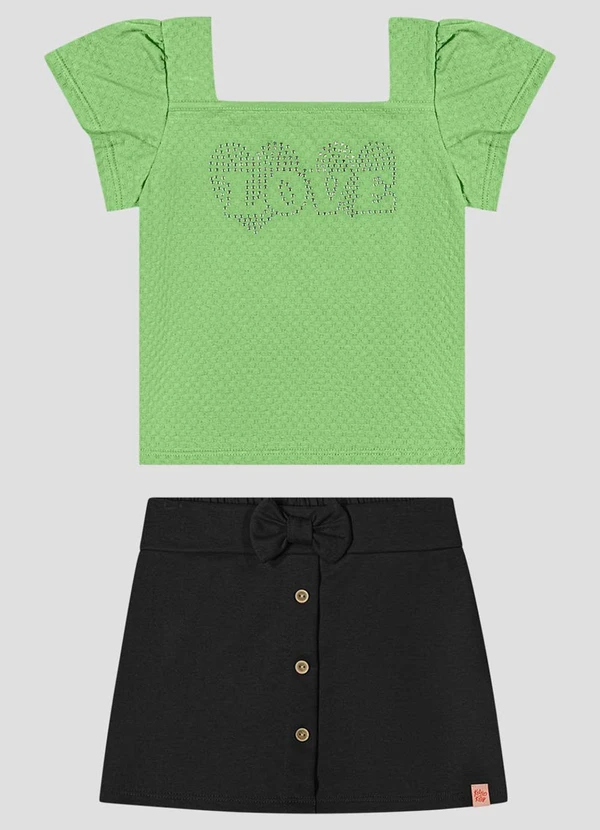 Kely Kety - Conjunto Blusa Hive e Shorts-Saia Verde
