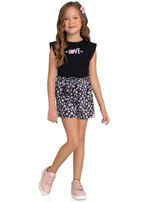 Marlan - Conjunto Blusa Love e Shorts Liberty Preto