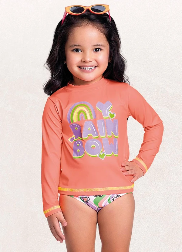 Fakini Kids - Conjunto Blusa M/Longa/Calcinha Coral