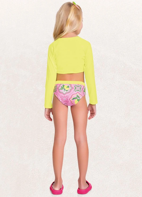 Fakini Kids - Conjunto Blusa M/Longa/Top/Calcinha Amarelo 2