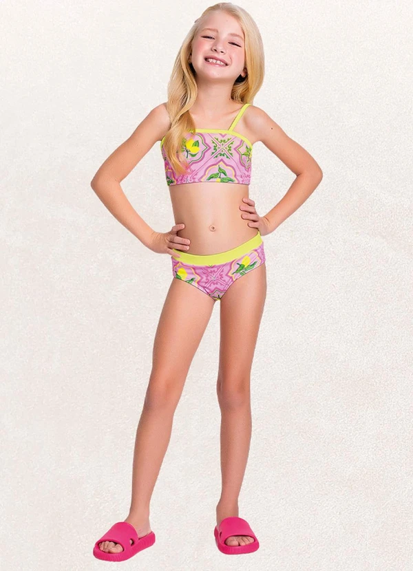 Fakini Kids - Conjunto Blusa M/Longa/Top/Calcinha Amarelo 3