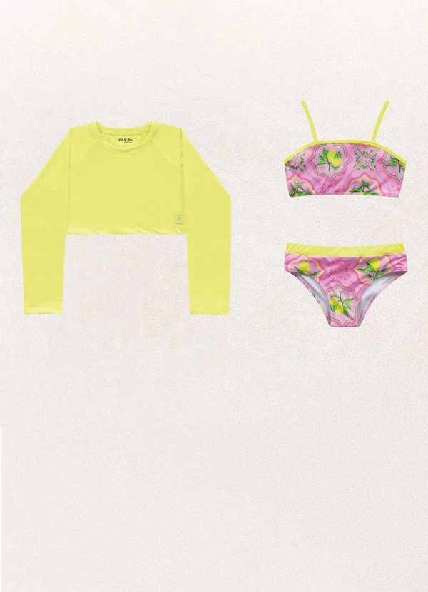 Fakini Kids - Conjunto Blusa M/Longa/Top/Calcinha Amarelo 5