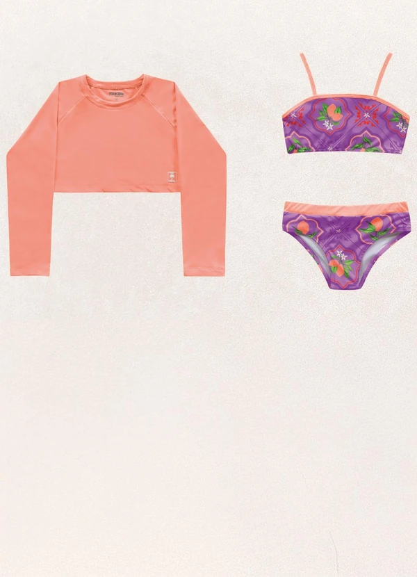 Fakini Kids - Conjunto Blusa M/Longa/Top/Calcinha Roxo 1