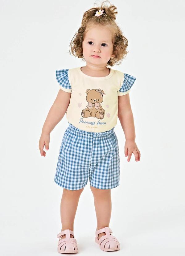 Kiko e Kika - Conjunto Blusa Manga Curta e Shorts Bege