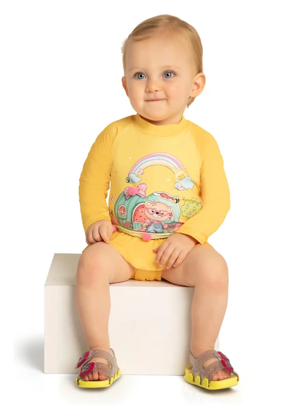 Marlan - Conjunto Blusa Manga Longa e Tanga Uv Amarelo