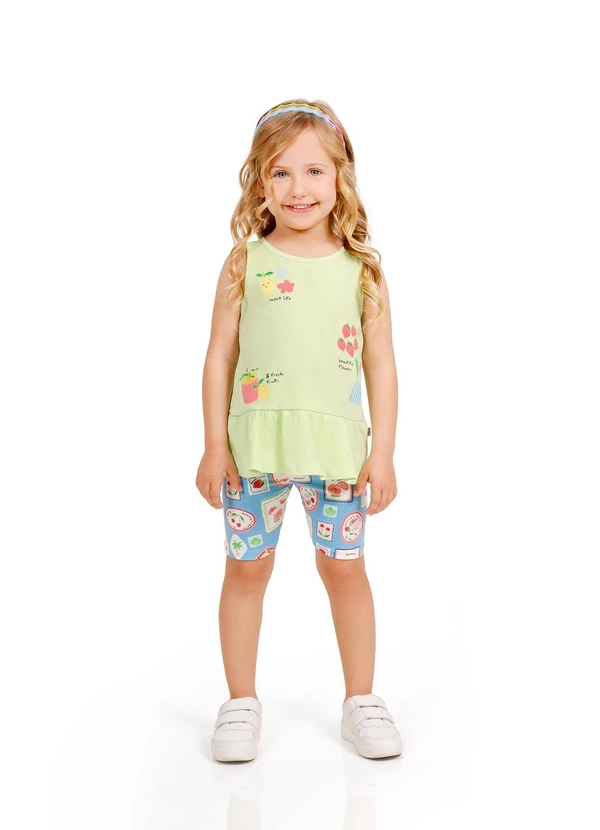 Tink Bink - Conjunto Blusa Meia Malha Ciclista Cotton Verde