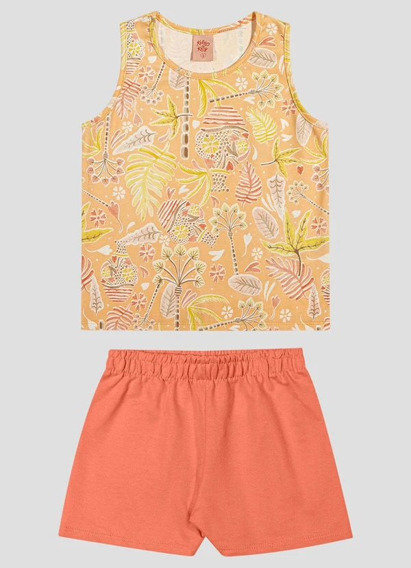 Kely Kety - Conjunto Blusa Meia Malha e Shorts Amarelo