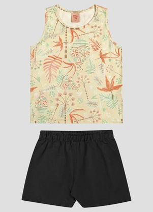 Kely Kety - Conjunto Blusa Meia Malha e Shorts Bege - KELY KETY