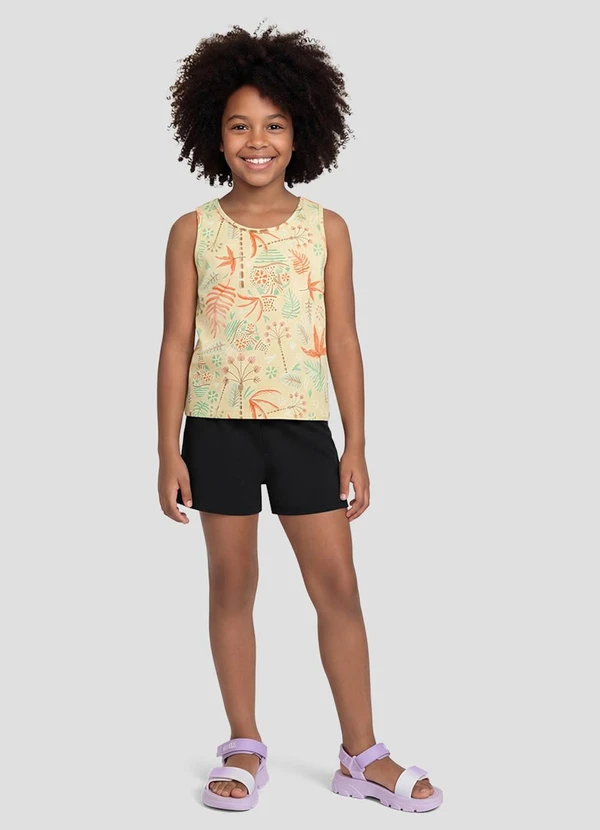 Kely Kety - Conjunto Blusa Meia Malha e Shorts Bege
