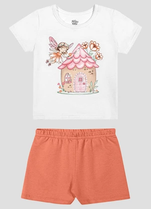 Kely Kety - Conjunto Blusa Meia Malha e Shorts Branco - KELY KETY