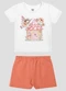 Kely Kety - Conjunto Blusa Meia Malha e Shorts Rosa - variação: Branco