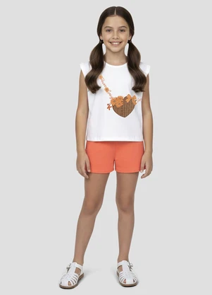 Kely Kety - Conjunto Blusa Meia Malha e Shorts Branco - KELY KETY