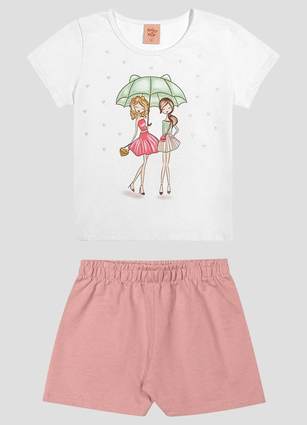 Kely Kety - Conjunto Blusa Meia Malha e Shorts Branco