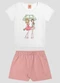 Kely Kety - Conjunto Blusa Meia Malha e Shorts Rosa - variação: Branco