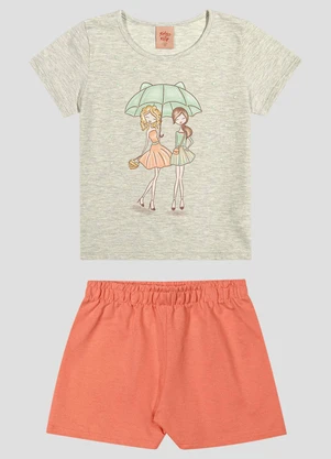 Kely Kety - Conjunto Blusa Meia Malha e Shorts Cinza - KELY KETY