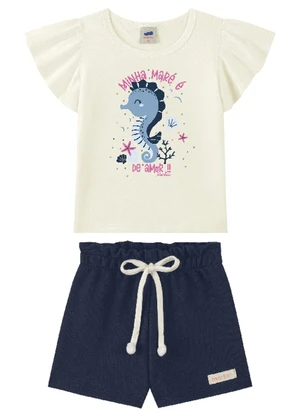 Marlan - Conjunto Blusa Meia Malha e Shorts Menina Azul - MARLAN