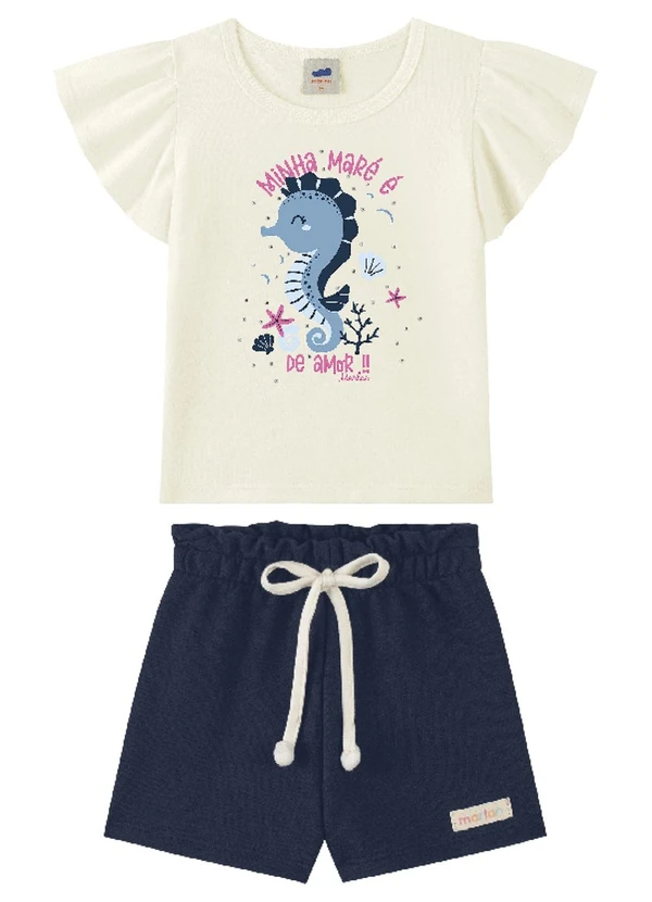 Marlan - Conjunto Blusa Meia Malha e Shorts Menina Azul