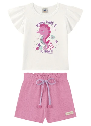 Marlan - Conjunto Blusa Meia Malha e Shorts Menina Rosa - MARLAN