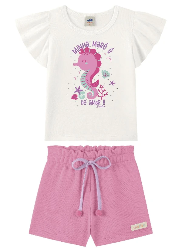 Marlan - Conjunto Blusa Meia Malha e Shorts Menina Rosa