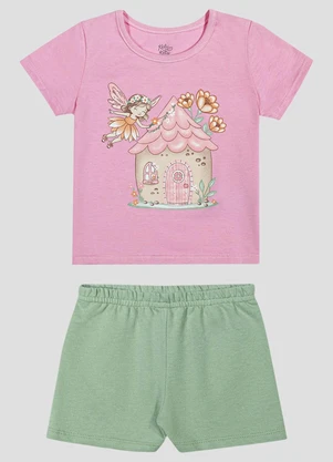 Kely Kety - Conjunto Blusa Meia Malha e Shorts Rosa - KELY KETY